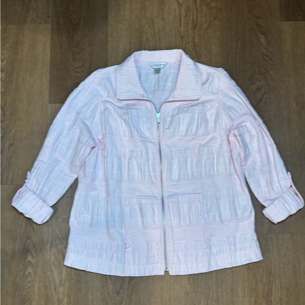 Christopher & Banks Womens P/L Blush Pink Zip Front Jacket Cotton Stretch
